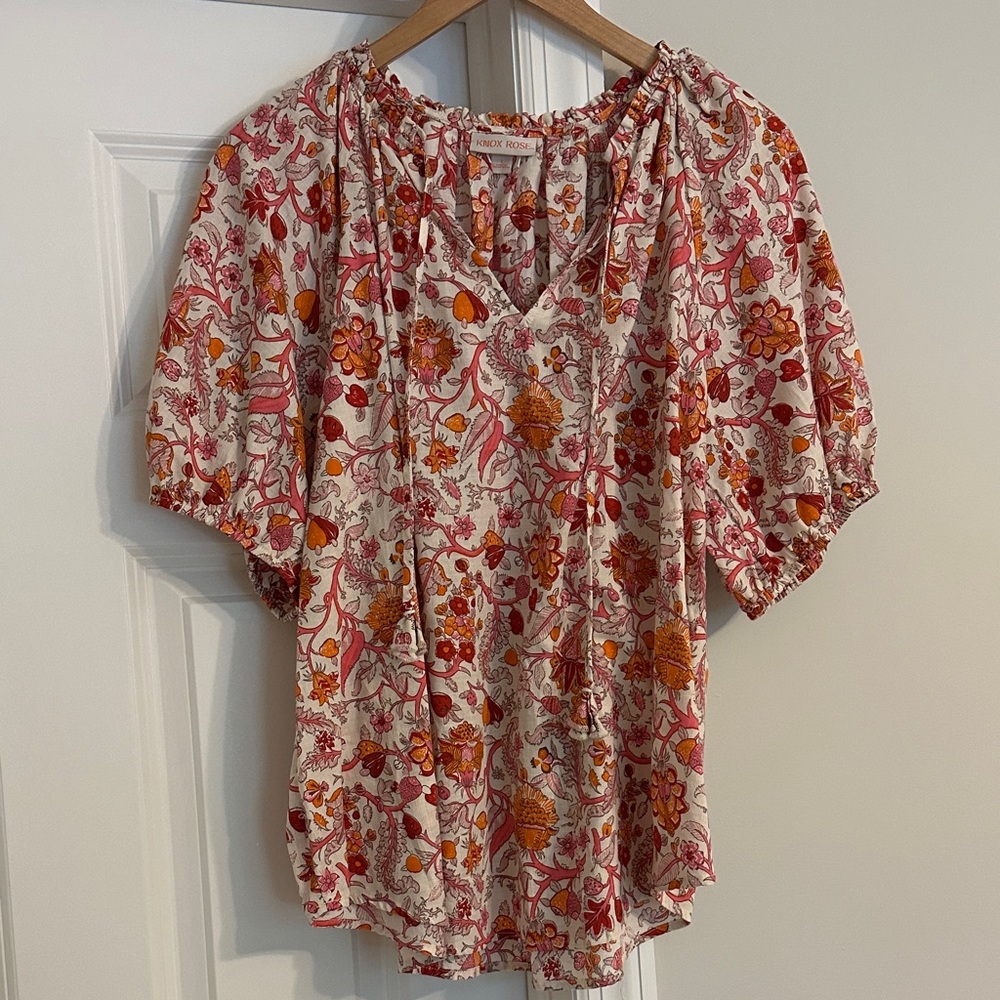Knox Rose Floral Blouse - Red and Orange